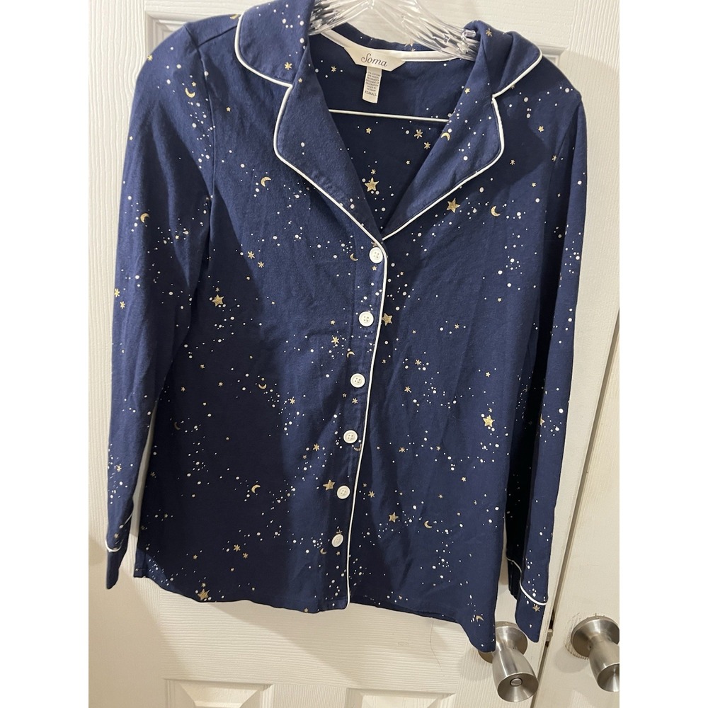Soma Cool Nights Pajama Top Size XS Navy Blue Gold Stars